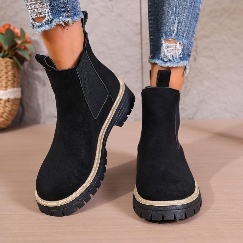 Women's New British Style Ankle High Martin Chelsea Boots Round Toe Winter Simple Thick Soled Boots