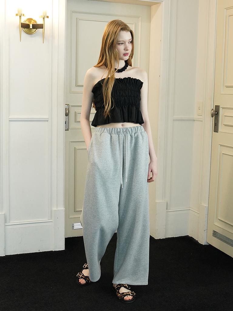Muse By Rose Rienda Striped Wide Track Pants (Melange Grey)