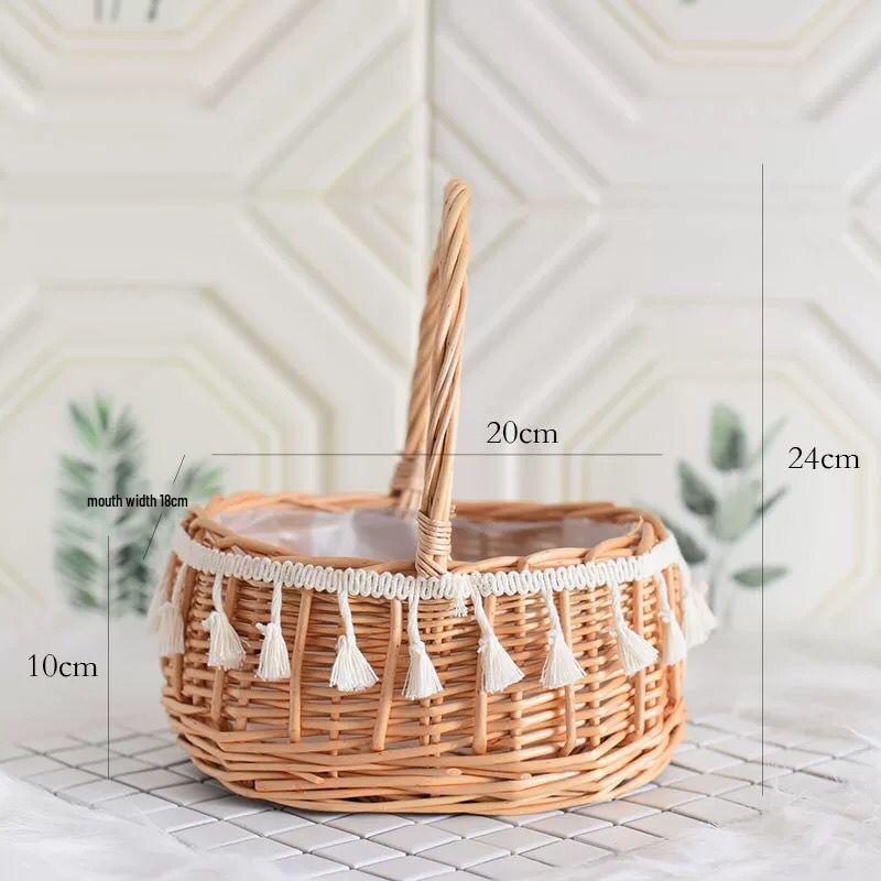 Large European-Style Bamboo Flower Basket for Arrangements - Handwoven Indoor Floral Storage Basket