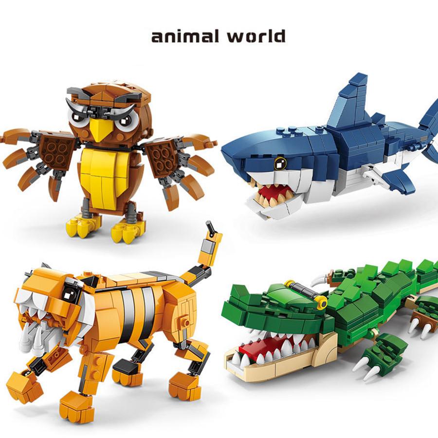 Bloques de Construcción Mecha Cocodrilo Tigre Ballena 4 en 1 Kit Transformable DIY Juguetes Educativos STEM para Niños, Modelo Animal Puzzle Regalo para Niños