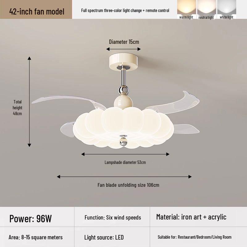 2026 Cream Style Ceiling Fan with Light: Eye Protection, Strong Wind, Invisible Blades for Bedroom, Restaurant, or Study Room
