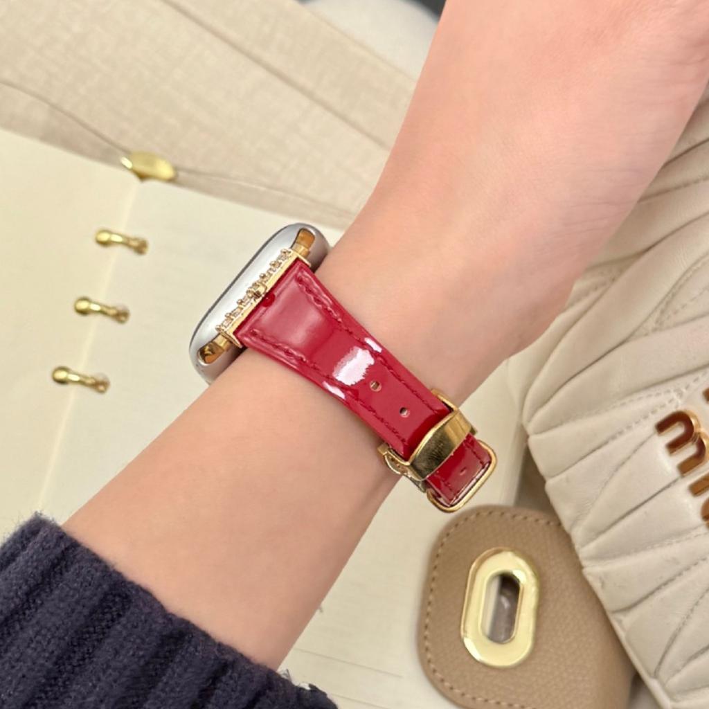 Luxury For Apple Watch Ultra 49mm Band H-Shaped Diamond Butterfly Buckle Leather Strap Suitable for iwatch Series 11/10/9/8/SE3 46/45/44/42/41/40/38mm