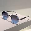 Non-polarized Europe and America Polygon Diamond Edge Trimming Rimless Sunglasses Men Women Fashion Ocean Slicemetal Frame Glasses