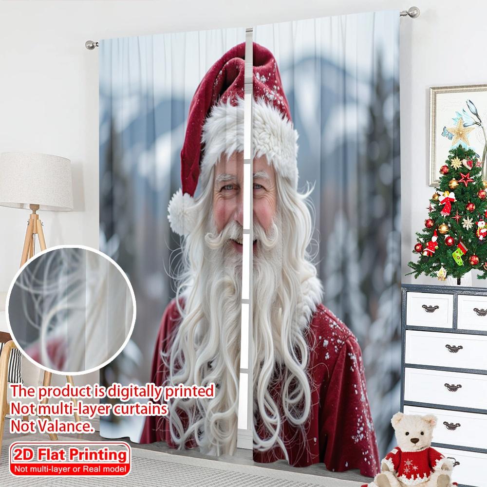 2pcs 2D Flat Printing Merry Christmas Curtain Santa Claus Painting Gifts Snow Polyester Without Electricity 0 Perfect for Photo