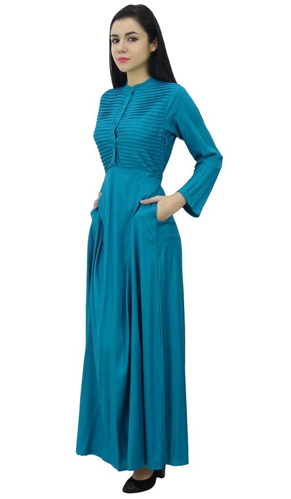 Bimba Women's Long Sleeve Maxi Mandarin Collar Plain Jilbab Dress With