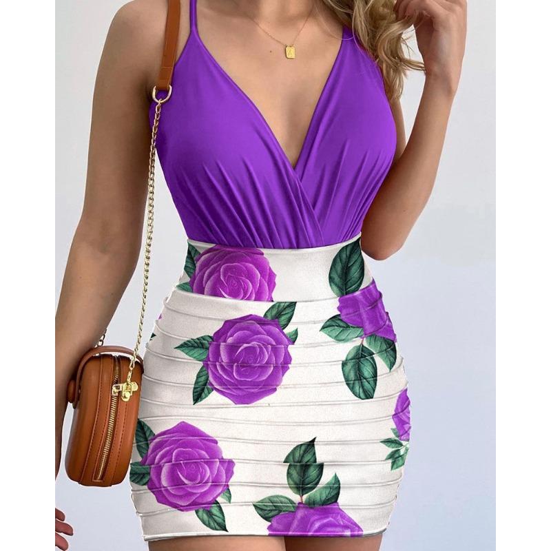BITCED Women's Fashion Casual Sleeveless V Neck Skirt Set