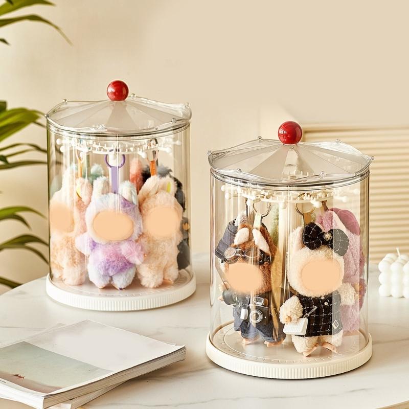 Rotating Display Stand For Collectible Keychains And Mini Figures With Multi Layer Storage Dustproof Clear Cover