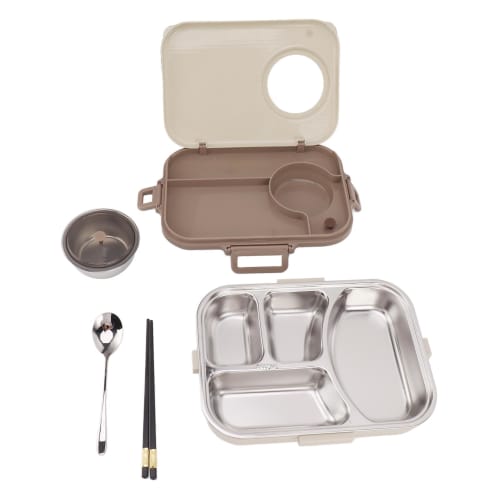 304 Stainless Steel Lunch Box, Insulated, Large Capacity, with Separate Soup Compartment, Compact and Portable, Ideal for Office or School (4 Compartm