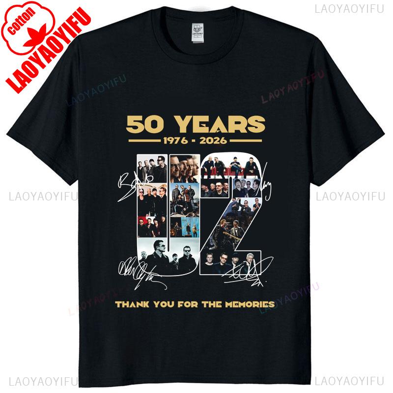 U2 Band 50th Anniversary 19762026 Tribute Signatures Graphic T Shirt Unisex Cotton Vintage Rock Casual Street Style Tee