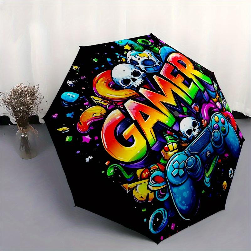 Gamer, Controller Automatic Folding Umbrella  8 Ribs, Durable Iron Frame, Bright Color Pattern Compact Travel Umbrella, Suitable for Outdoor