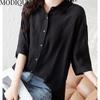 MODIQUE Sommer Plus Größe Frauen Baumwolle Leinen 5990 Bluse Shirts POLO Sommer Büro Dame Mäntel Oversize Solide Offenen Stich tasten