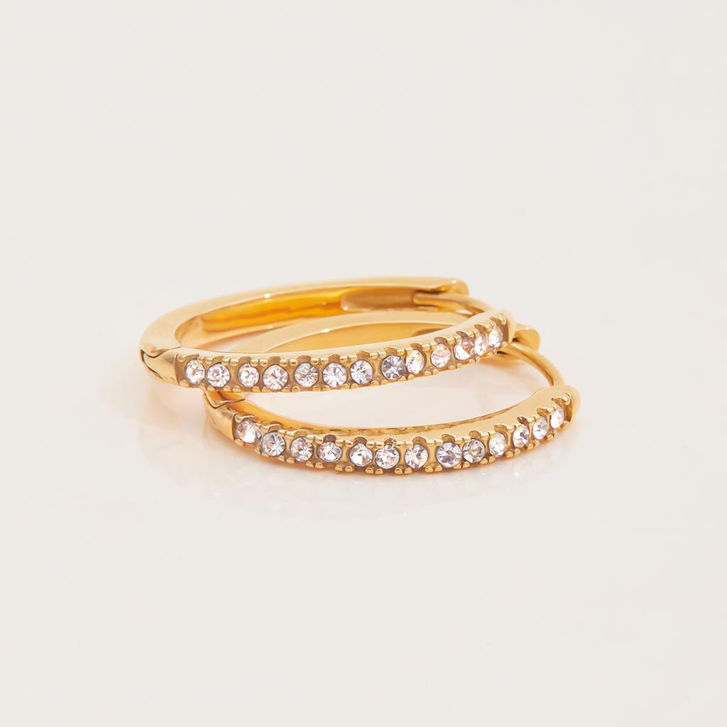 Youthway Minimalist O-Shaped Earrings For Women Zirconia Decorated Stainless Steel With Gold Color Plating Dainty Jewelry