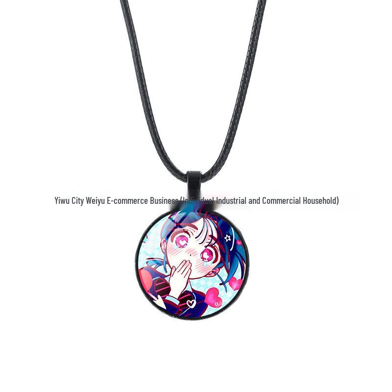 Alien Stage Anime Pendant Necklace with Time Gem on Black Rope Chain