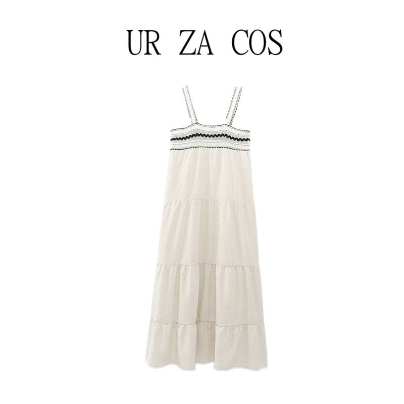 Fashion Style Summer Fashion Women's Wear Contrast Color Lace Patchwork Mid Length Long Length Sling Dress 5770223 712