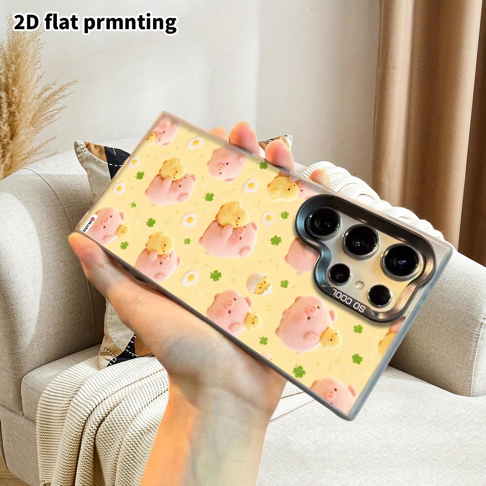 Phone Case: 2D Flat Samsung Galaxy A34 A35 M05 M06 S20 S22 S21 FE Plus 5G Case, Couple Design, Pink Pig and Little Yellow Chick, Christmas and Hallowe
