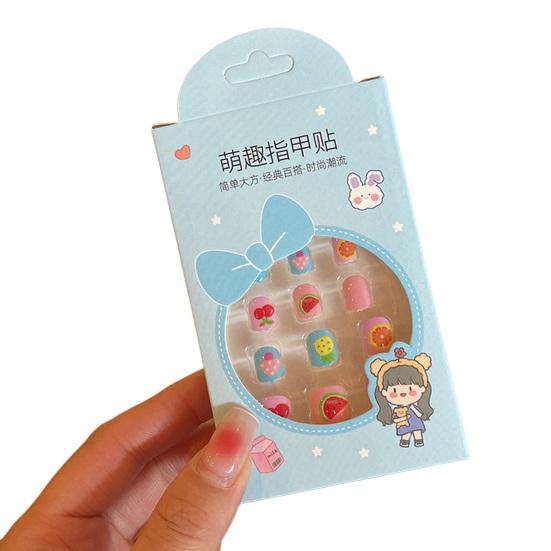 Ensemble de faux ongles auto-adhésifs pour enfants, 12 pièces, Kawaii, manucure créative, décorations pour enfants
