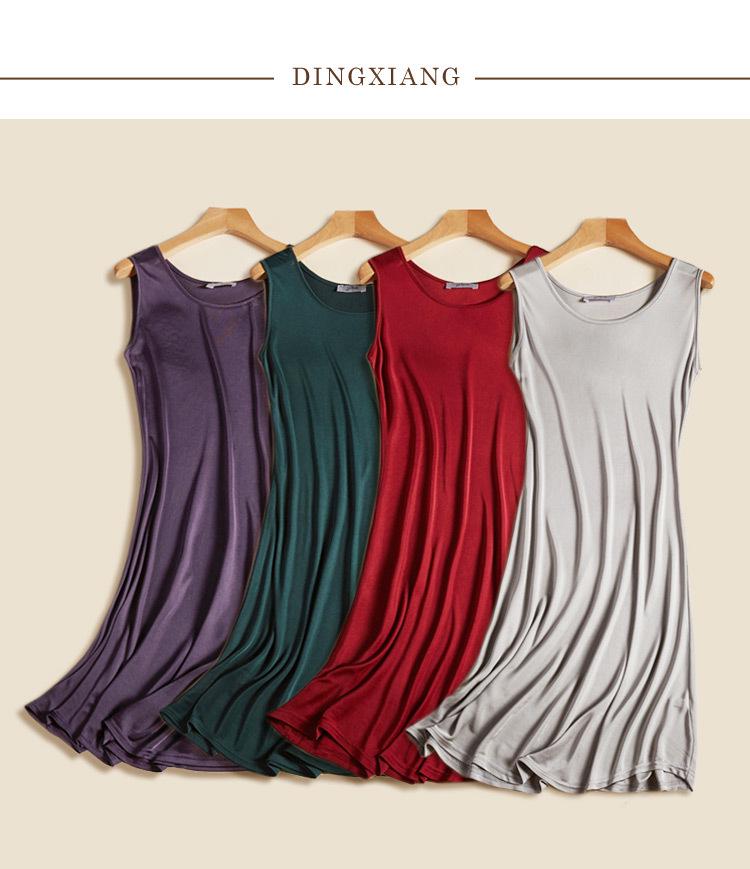 Robe Longue Sans Manches Élégante pour Femme en Soie de Mûrier avec Ourlet Large - Couleur Unie, Grande Taille pour le Trajet Quotidien
