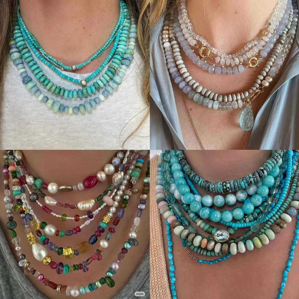 Summer dopamine stained glass crystal beaded necklace collarbone chain design sense niche item decoration