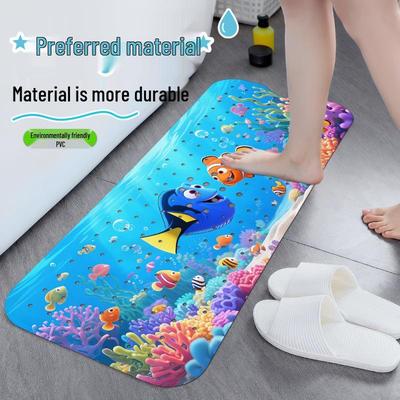 Children's Non-Slip Cartoon Bathroom Mat - Washable Oval Safety Shower Floor Mat