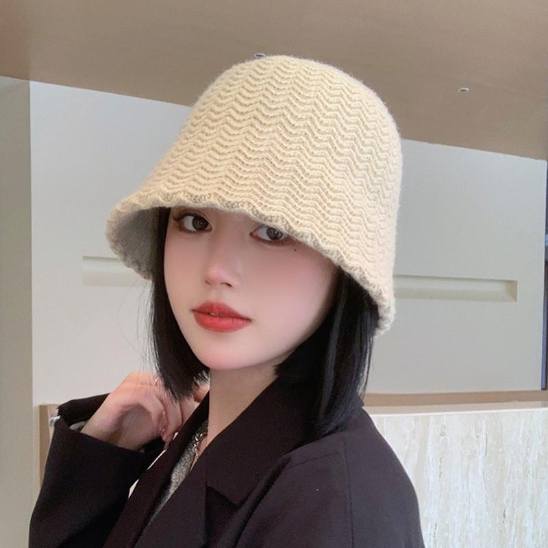 

Fall Winter Korean Knit Bucket Hat With Windproof And Warmth Features For Casual Wear