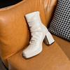 Small Short Boots Women's Waterproof Table High Heels Small Man Heightening Autumn and Winter Soft-faced White Boots Platform Shoes Women