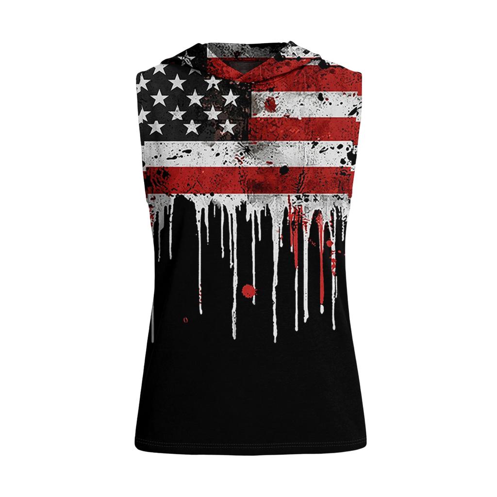 Men’s Sleeveless Hooded Tank Top with Graphic Print Loose Fit Pullover Casual Lightweight Athletic Wear for Summer