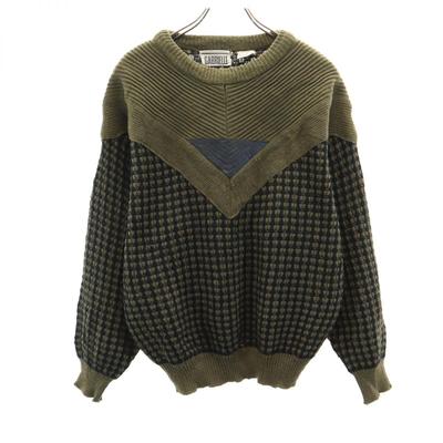 GABRIELLE 80s Old Overall Handle Long Sleeve Sweater S Khaki Knit Men's Used