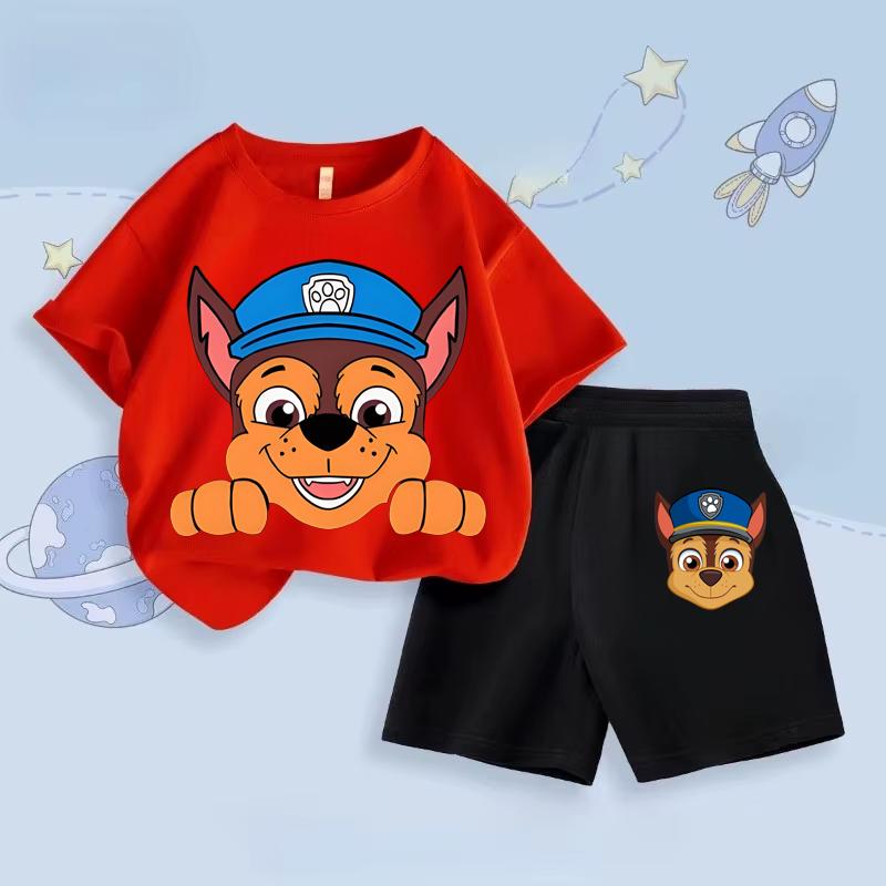 Paw Patrol Kids T-Shirt Set Boys Summer Short Sleeve and Shorts Two-Piece Set Casual Outfit