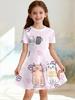 Girl Clothes Cartoon Cat Graphic Printed Girls' Princess Dress Summer Casual Dress for Girls Outfit O-Neck Birthday Gift Clothes