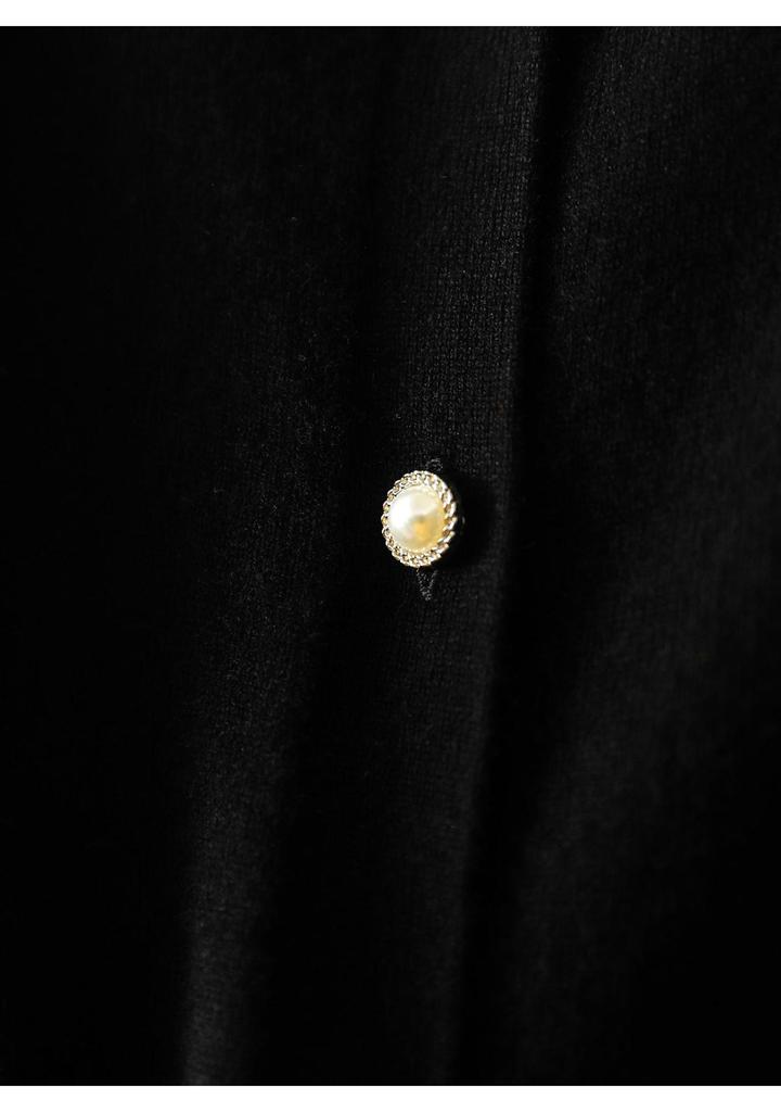 Women's Black Hand-Beaded Patchwork Long Sleeve Sweater Coat - Spring/Autumn 2026 Elegant Knitwear