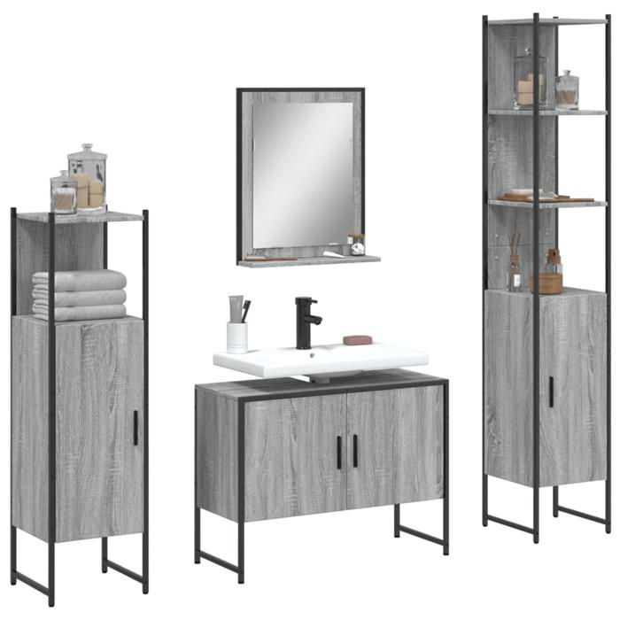 VidaXL Ensemble d'Armoires de Salle de Bain 4 pcs, Meuble-lavabo avec Étagère et Miroir, Armoire de Rangement de Toilette, 3214362