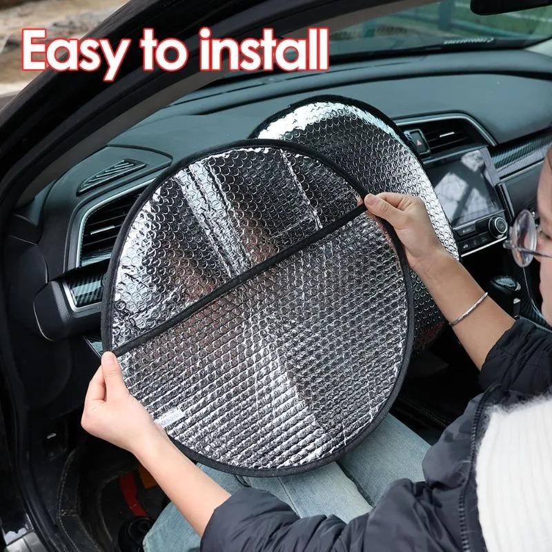 Car Steering Wheel Anti-Heat Sun Shade Cover Sunscreen Insulation Cover Foldable Sun-proof Anti-UV Protect Parasol Shield