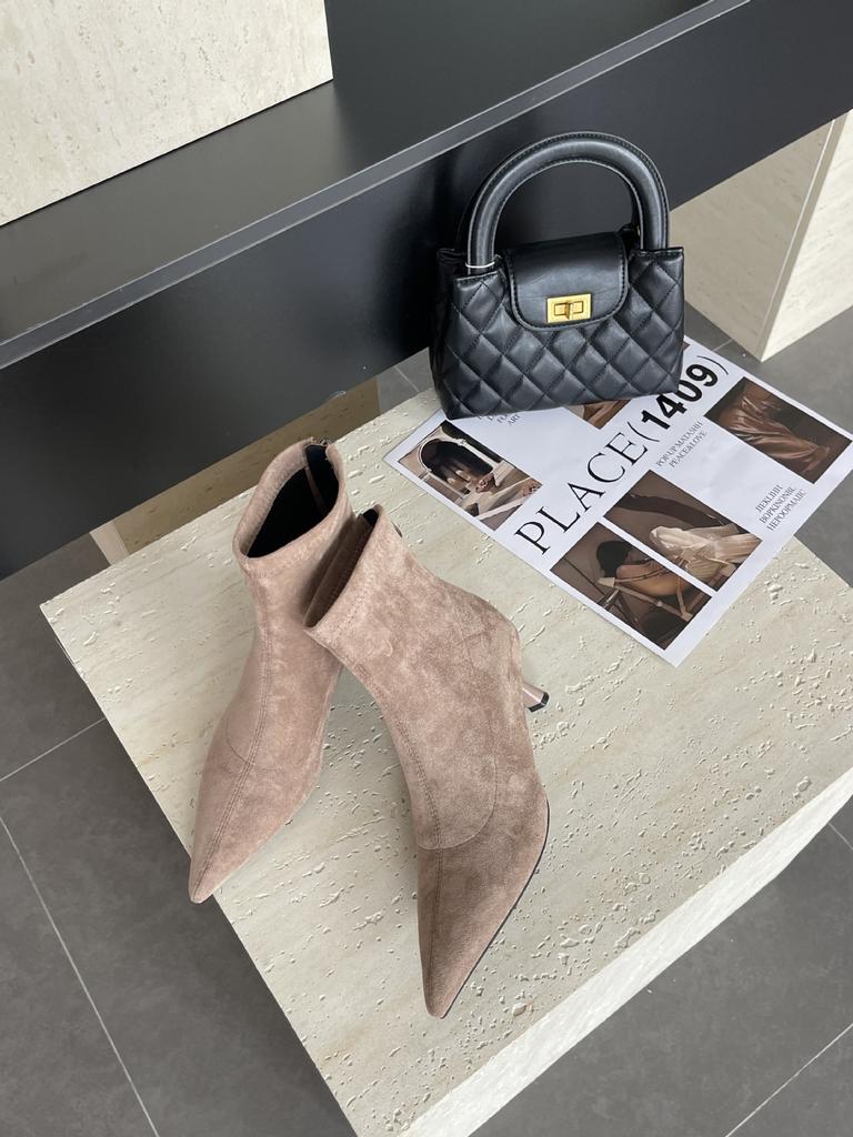 British High-heeled Pointed-toed Temperament Suede Short Boots for Women 2025 New Autumn and Winter Thin-heeled Korean Thin Martin Boots for Women