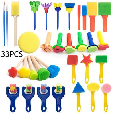 33-Piece Art Painting Set: Sponge Brush, DIY Graffiti Decals, EVA Roller & Geometric Stamps