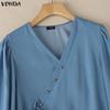 VONDA Women V-Neck Long Sleeve Lace-up Irregular Solid Color Casual Blouse