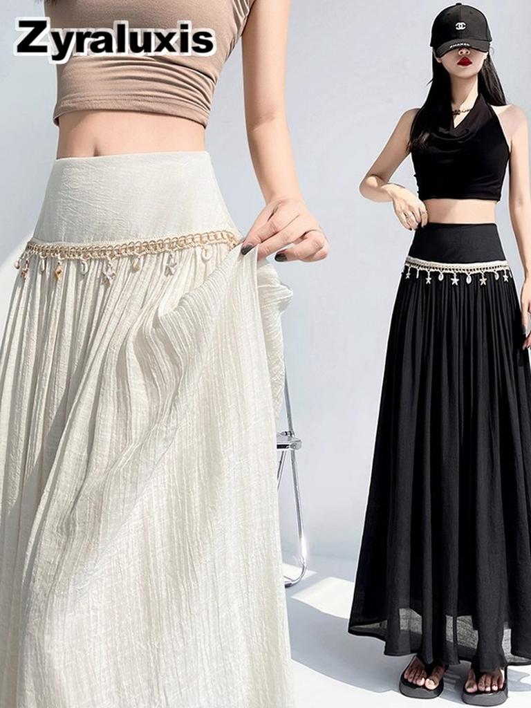Flowing Bohemian Maxi Skirt for Women Summer Shell Design