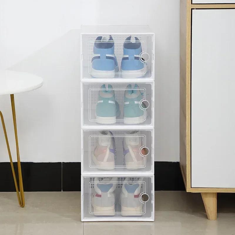 Shoe Storage Box Transparent Visible Square Shoe Container Stackable Large Space Hollow Out Back Breathable Shoe Organizer