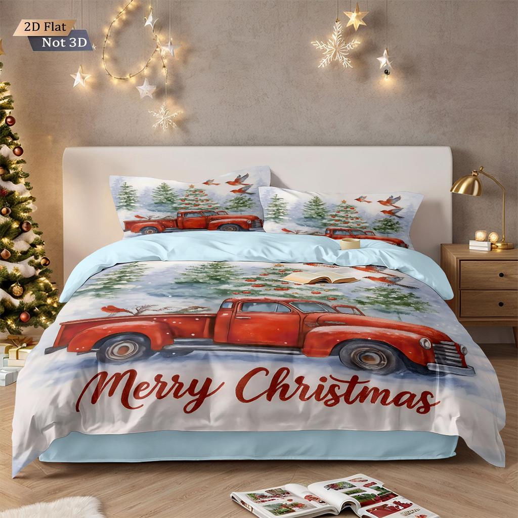 3pcs Merry Christmas red car print coreless duvet cover set multiple sizes bedrooms dormitories bedding holiday decorations