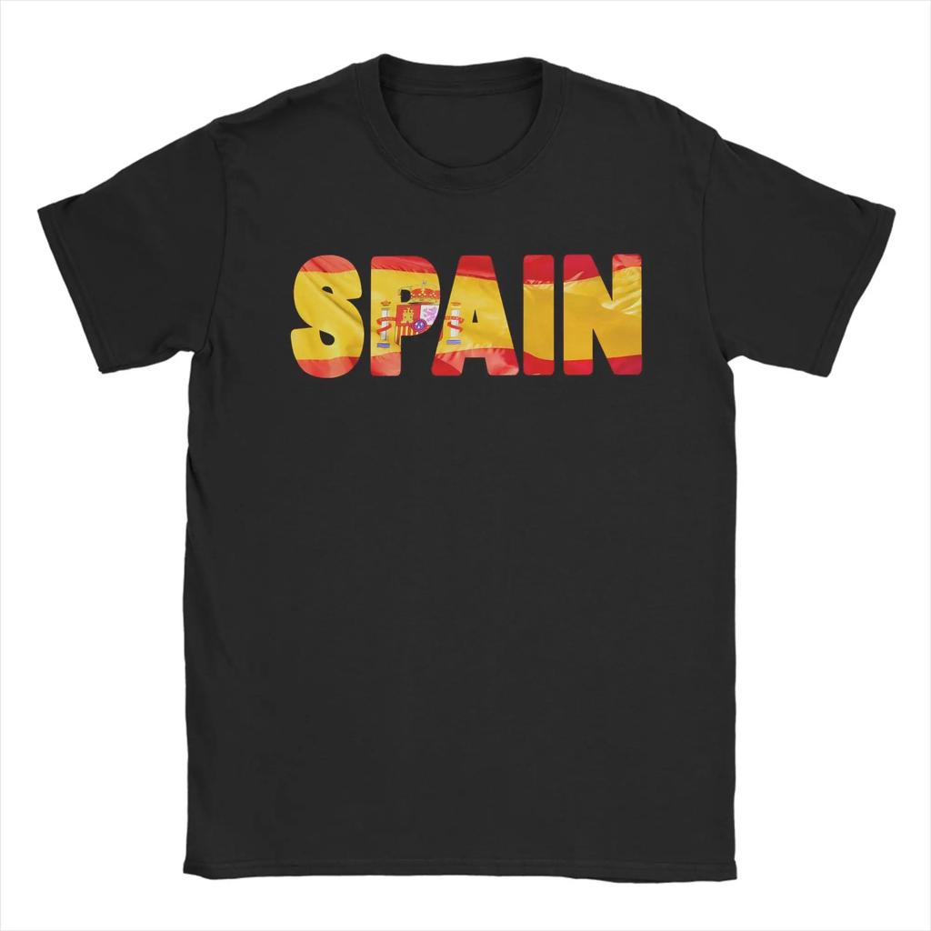 Unique SPAIN Flag T-Shirt for Men Crew Neck Pure Cotton T Shirt Short Sleeve Tees Plus Size Clothing
