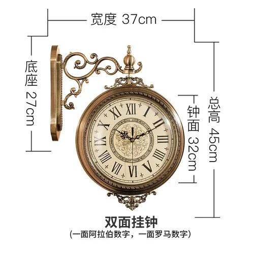 European Luxury Double Sided Wall Clock Unique Living Room Chinese Watch Large Vintgae Quiet Roman Kitchen Clock Wall GiftD7O5F7