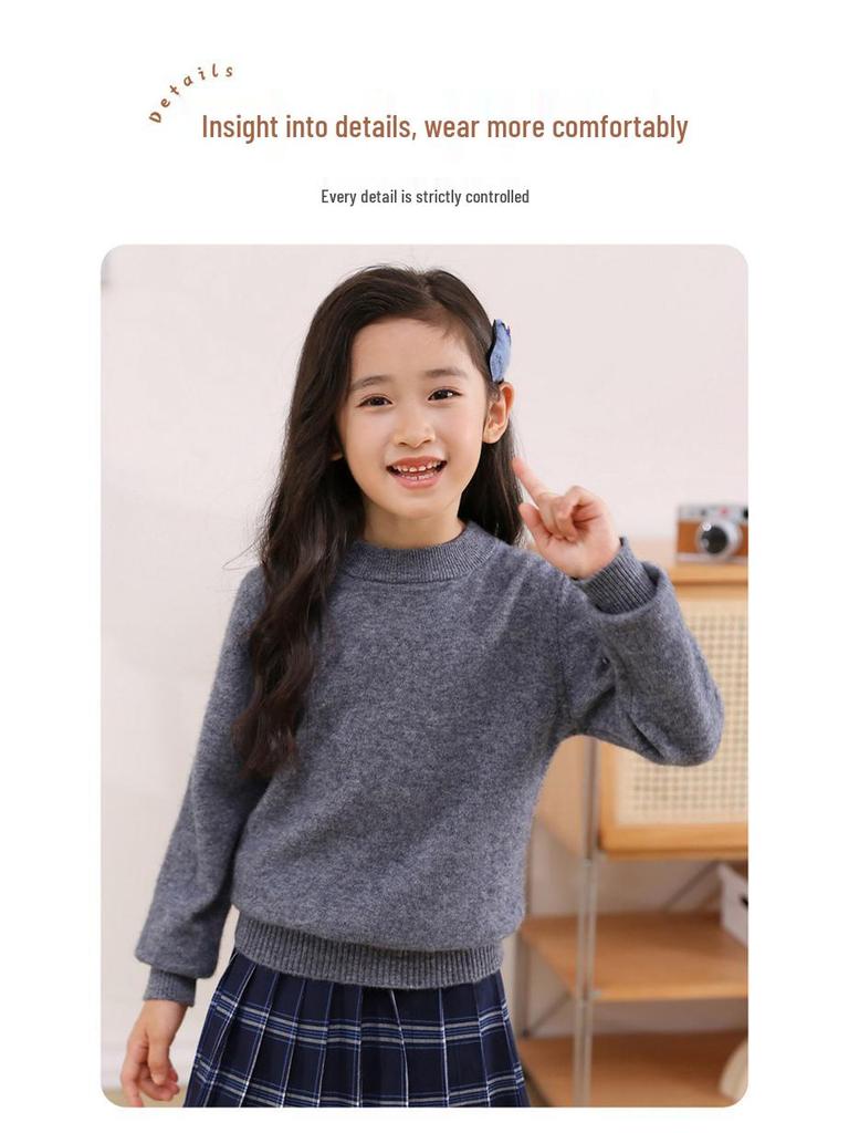 Premium Kinder Pullover aus reinem Kaschmir - Halber Stehkragen, Warmer Herbst/Winter Strick für Jungen und Mädchen