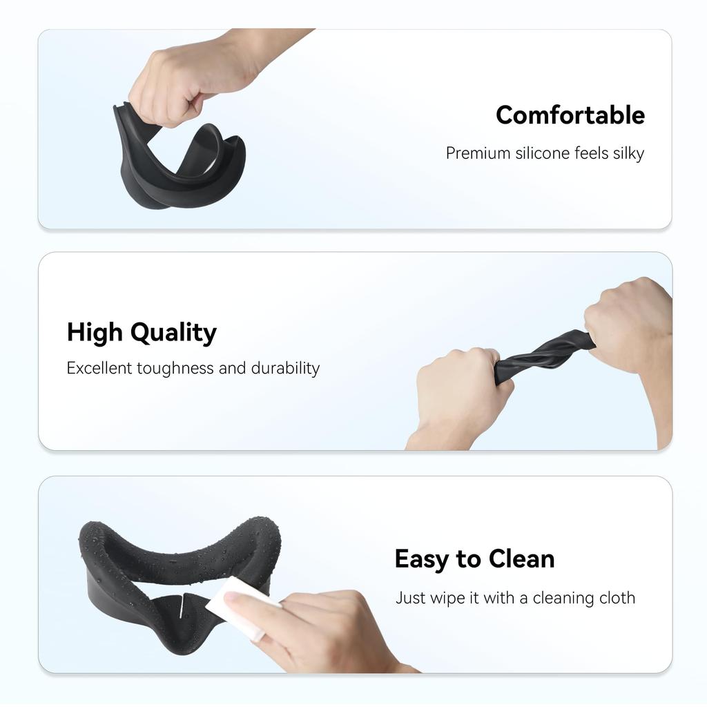 Replacement Silicone Face Cover for AMVR QUEST VR Face Reduces Light Leakage 3S, Cushion, Stain-Resistant, Sweat-Resistant, Washable, (Black)