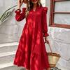 European and American New V Casual Fashion Ruffle Edge Solid Color Dress