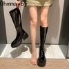 Punk Style Woman Knee-High Boots Zipper Fashion Patent Leather Long Booties  New Autumn Winter High Heel Ladies Shoes