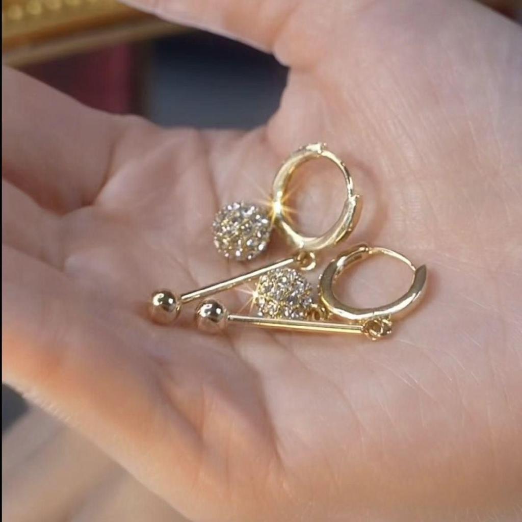Korean-Style Elegant Rhinestone Ball Earrings - Versatile, Fashionable, and Ultra-Shiny Design.