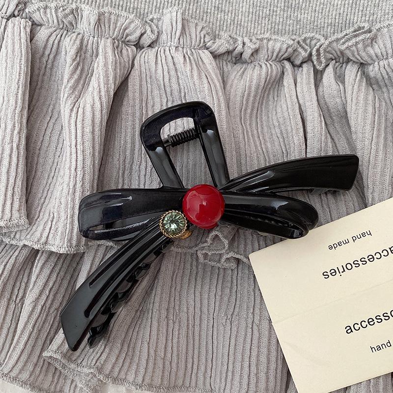 

2024 Большая красная заколка-краб с бусинами для густых волос – Высококлассная заколка-акула для хвостика