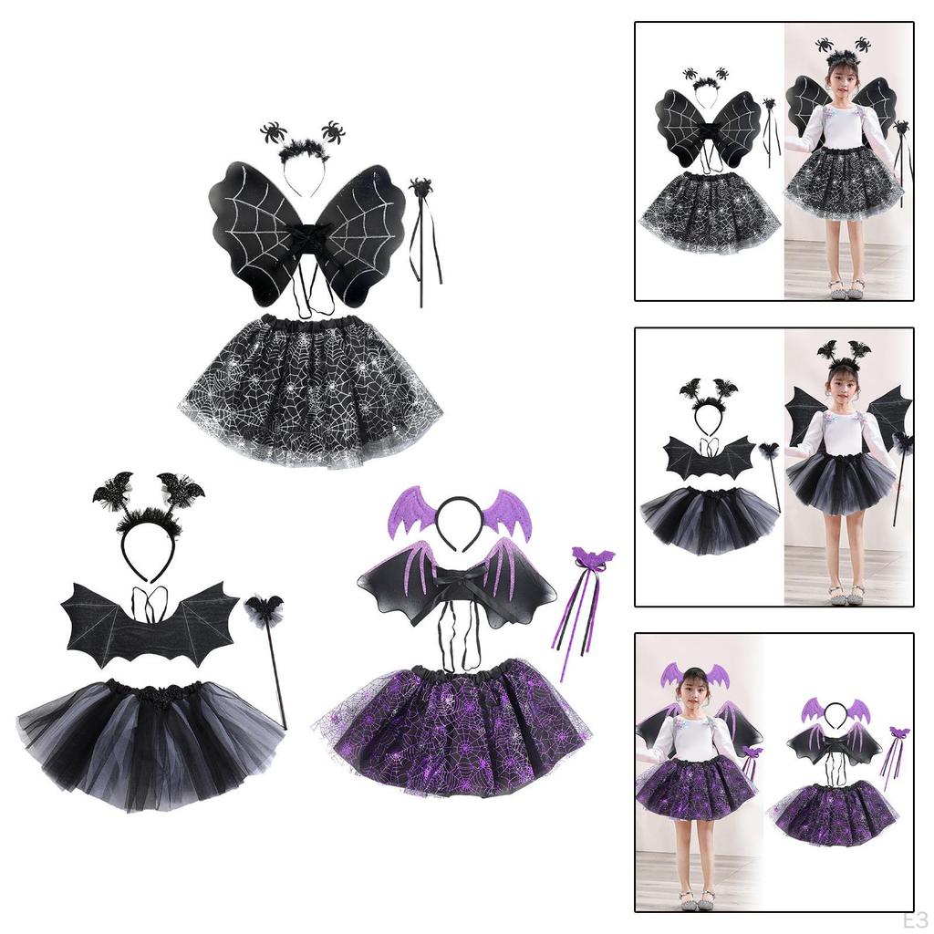 Halloween Costume Set Headband Hair Band with Staff Tutu Skirt and Wing Pretend Play