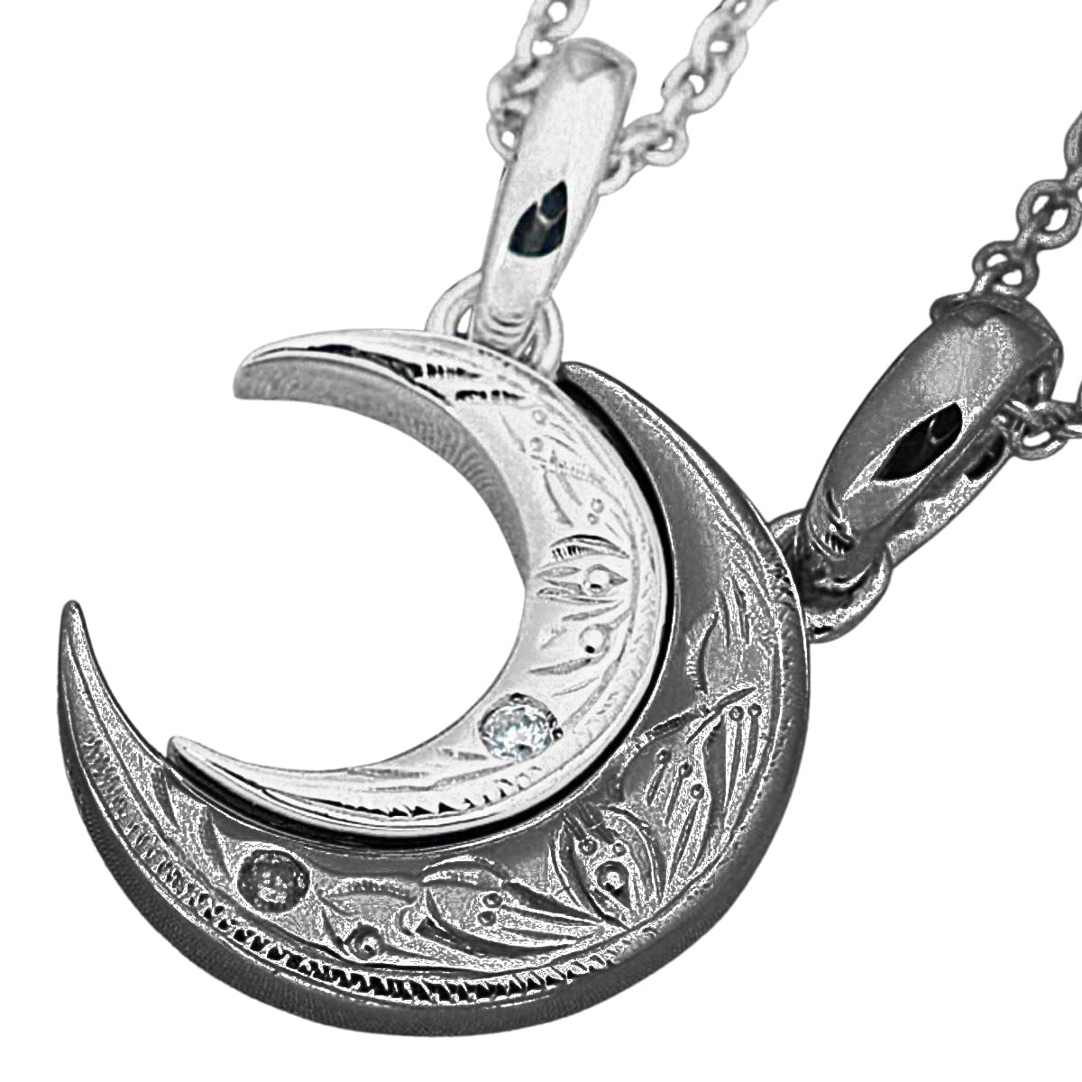 

Sterling Silver 925 Natural Diamond close to me Hawaiian Jewelry Crescent Moon Scroll Matching Pair Necklace [Piena] (Women s/Silver Men s/Black)