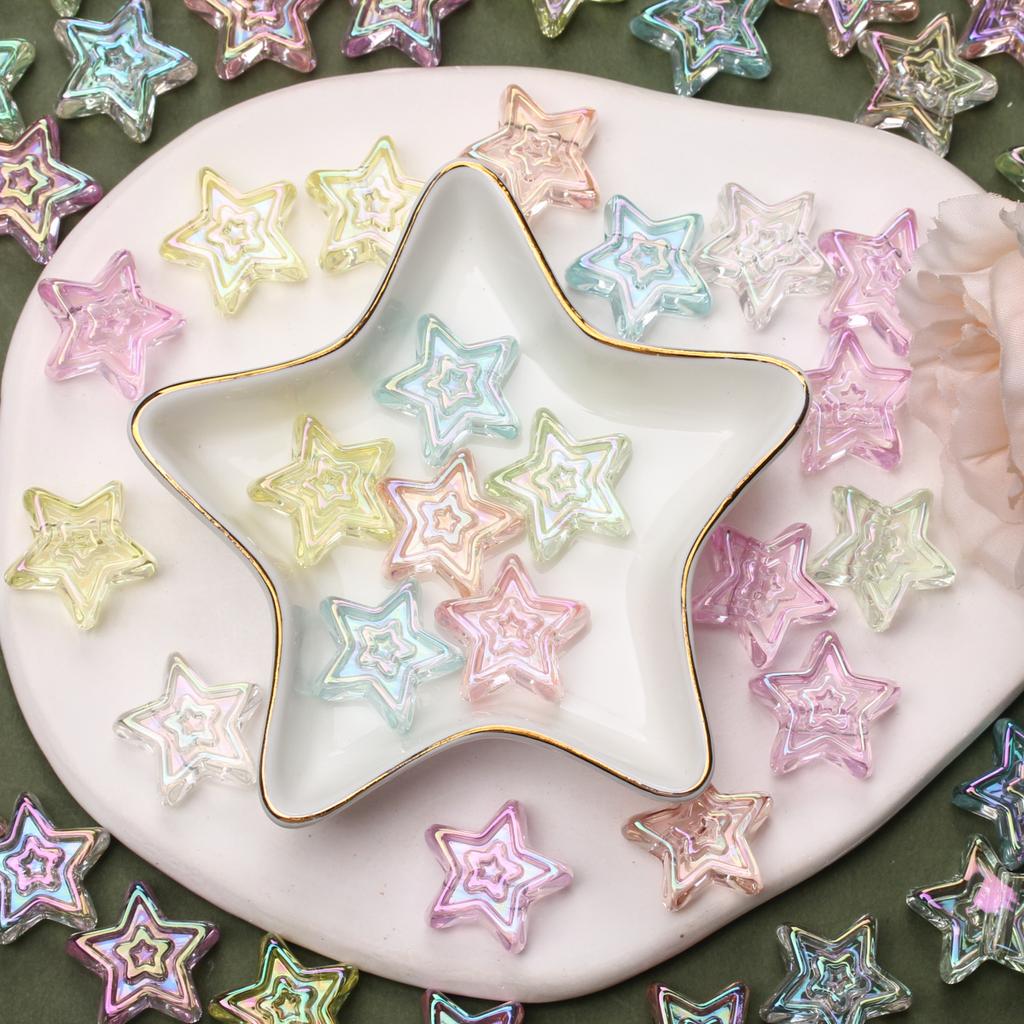 DIY Material Transparent 10Pcs Acrylic Charms Star Pentagram 20mm Beads UV Plated Creative Jewelry Accessories Pendant Bracelet Necklace