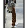 Retro Coffee Long Pants Women's Spring Drooping Feeling High Waist and Thin Wide Legs Loose Straight Brown Jeans